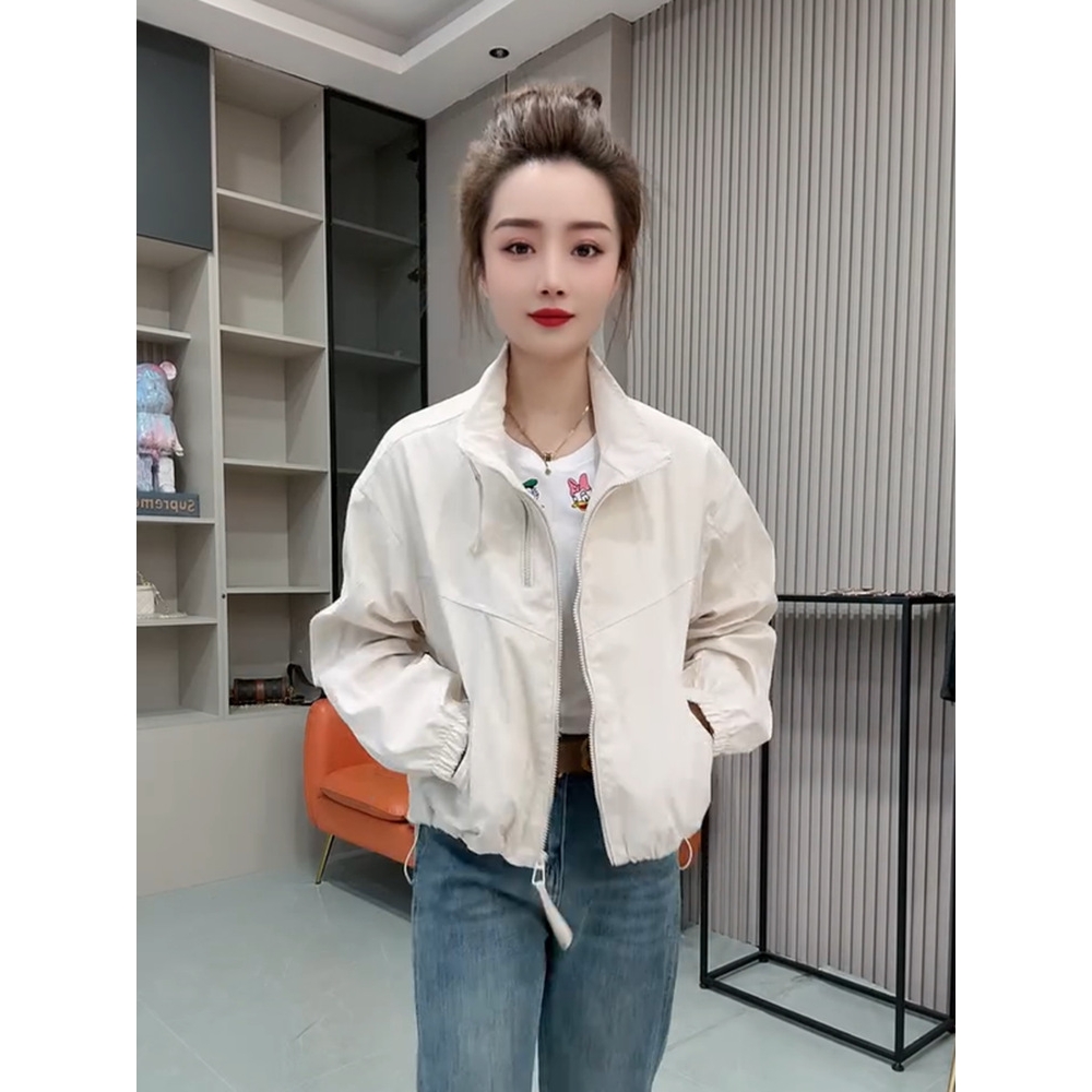 双拉链冲锋衣外套女短款2025春季新款韩版小个子宽松休闲上衣