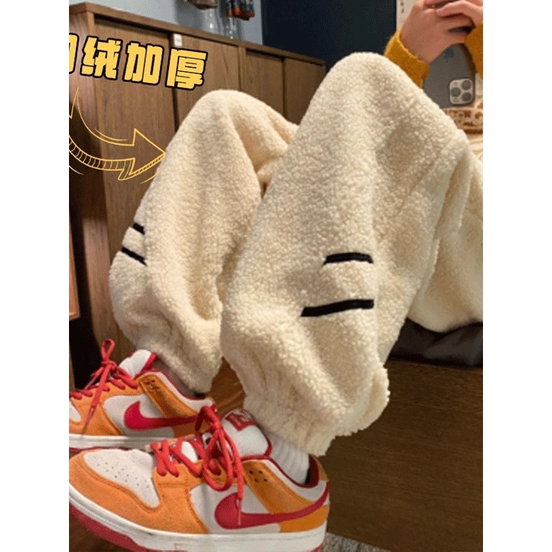 羊羔绒裤子男款冬季加绒加厚摇粒绒束脚卫裤东北零下40度保暖棉裤