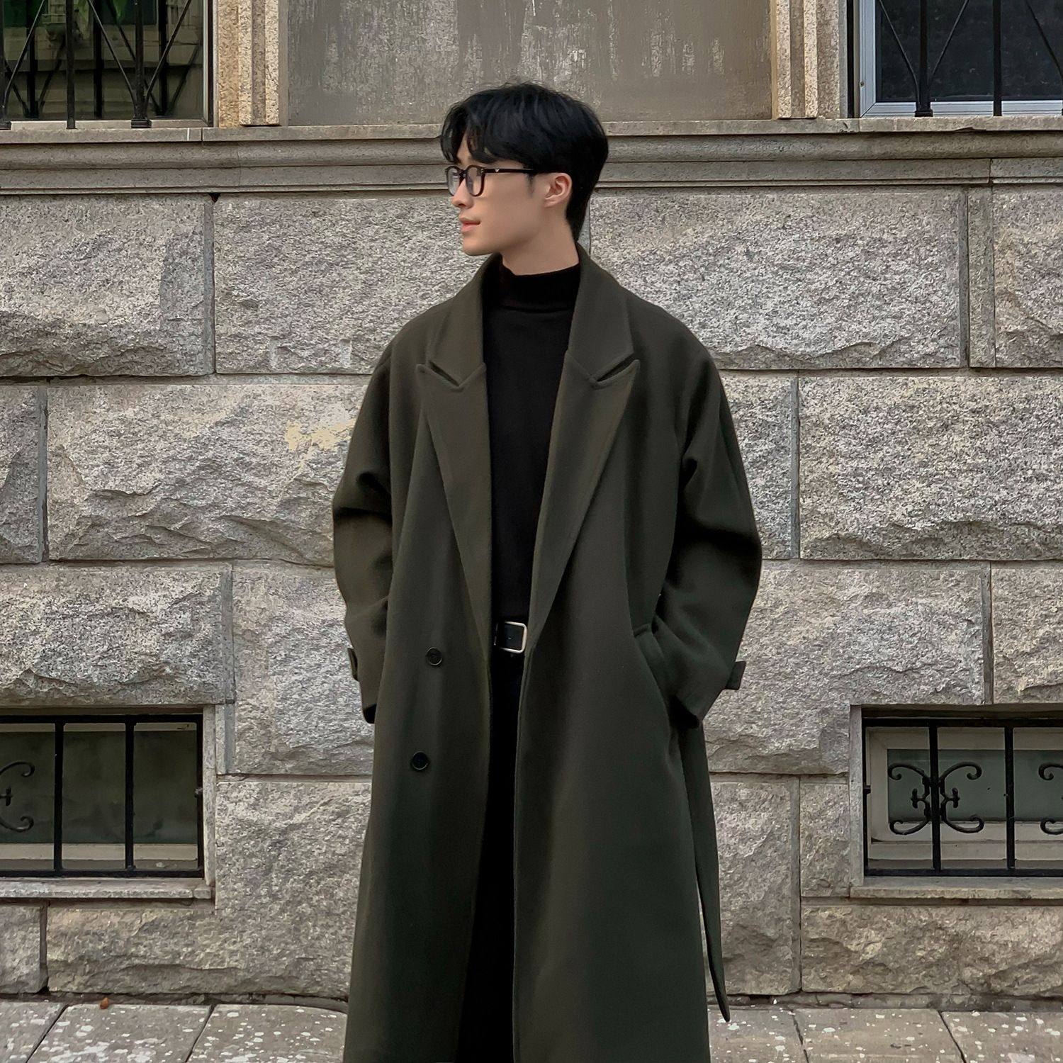 F370  2025秋冬毛呢大衣男中长款韩板宽松呢子英伦风外套