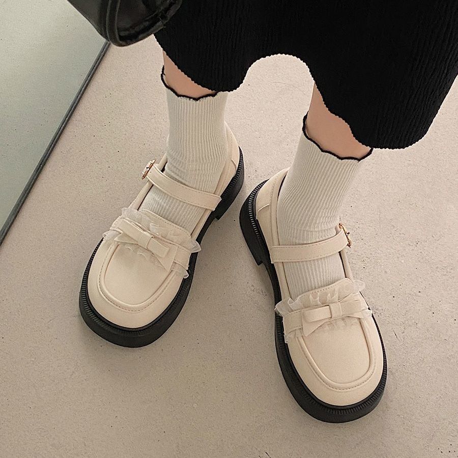白色百搭厚底小皮鞋女2025春秋新款日系洛丽塔jk甜美蝴蝶玛丽珍鞋