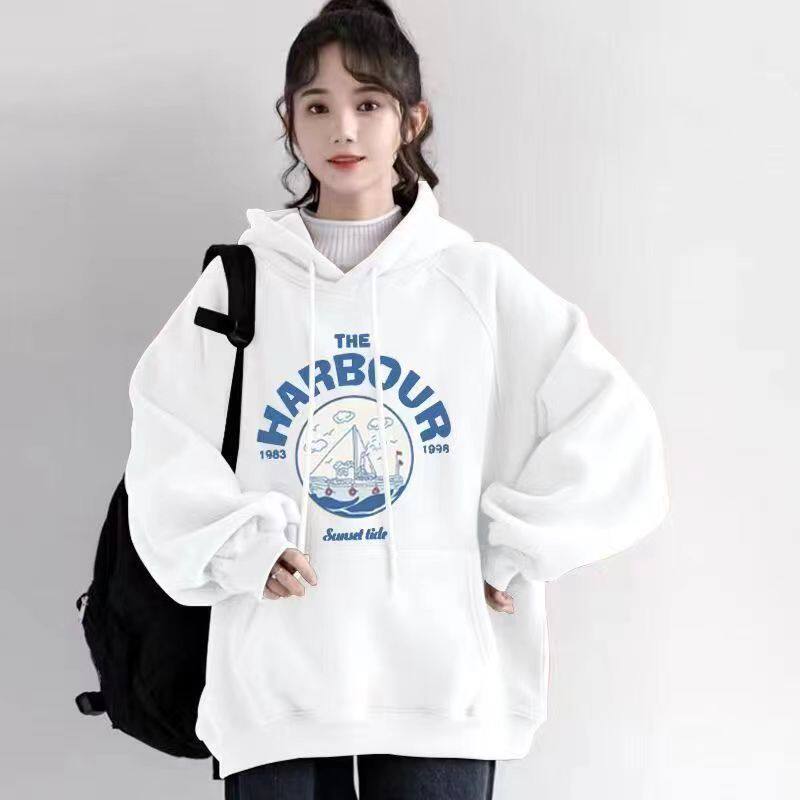 oversize卫衣女宽松慵懒风简约大码韩版春秋新款套头连帽上衣