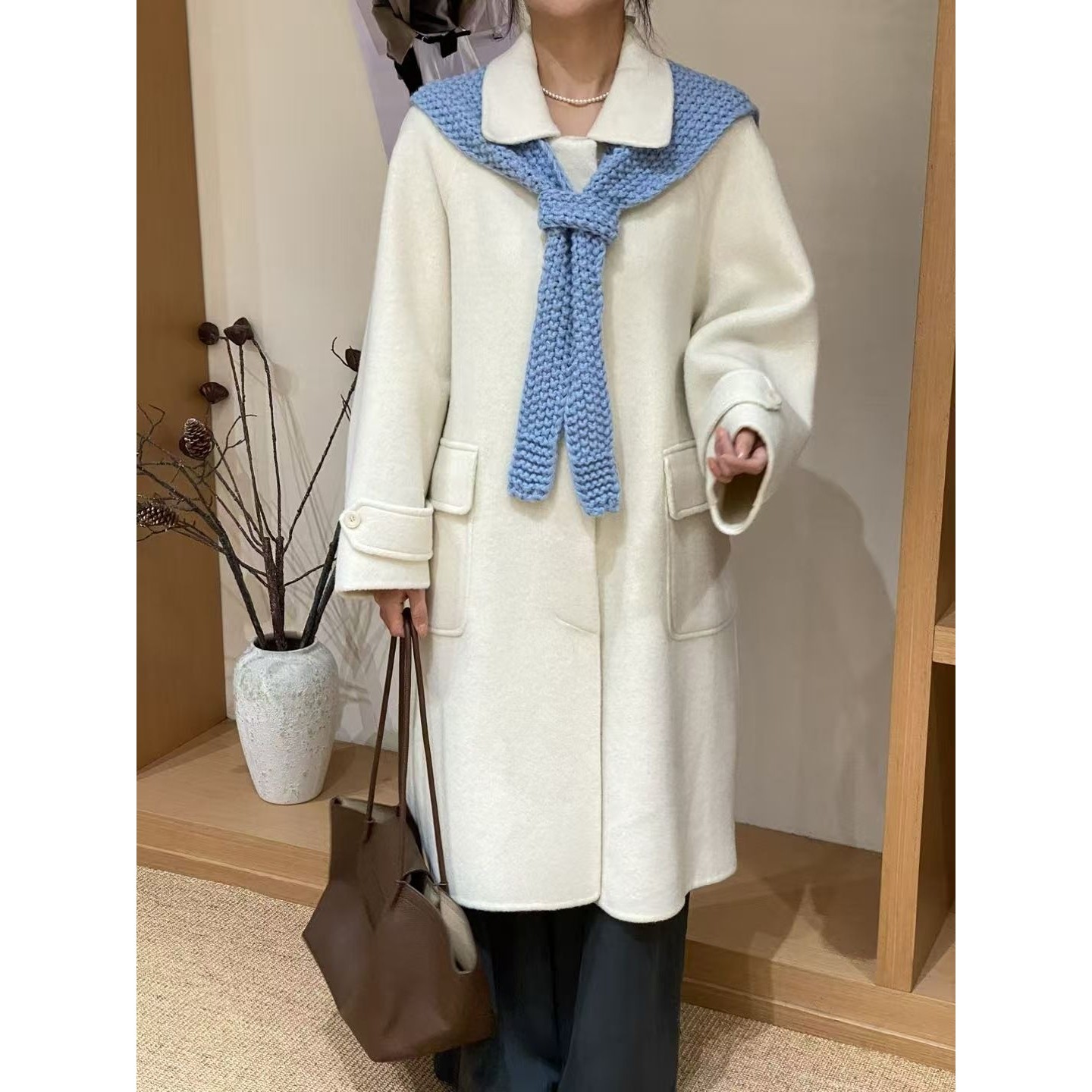 韩版简约可拆披肩设计高级感毛呢外套2025秋冬新款百搭羊毛大衣女,女装/女士精品,毛呢外套,淘宝优惠券,粉丝福利购,淘宝优惠卷