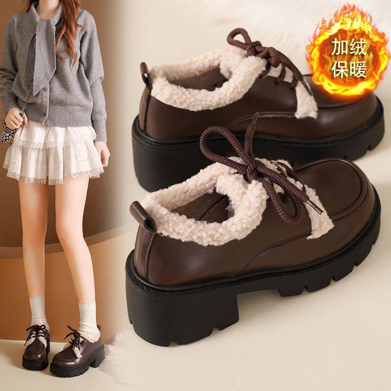 加绒乐福鞋女2025春秋季新款学院百搭复古棕色厚底英伦风小皮鞋子,女鞋,勃肯鞋/软木鞋,淘宝优惠券,粉丝福利购,淘宝优惠卷