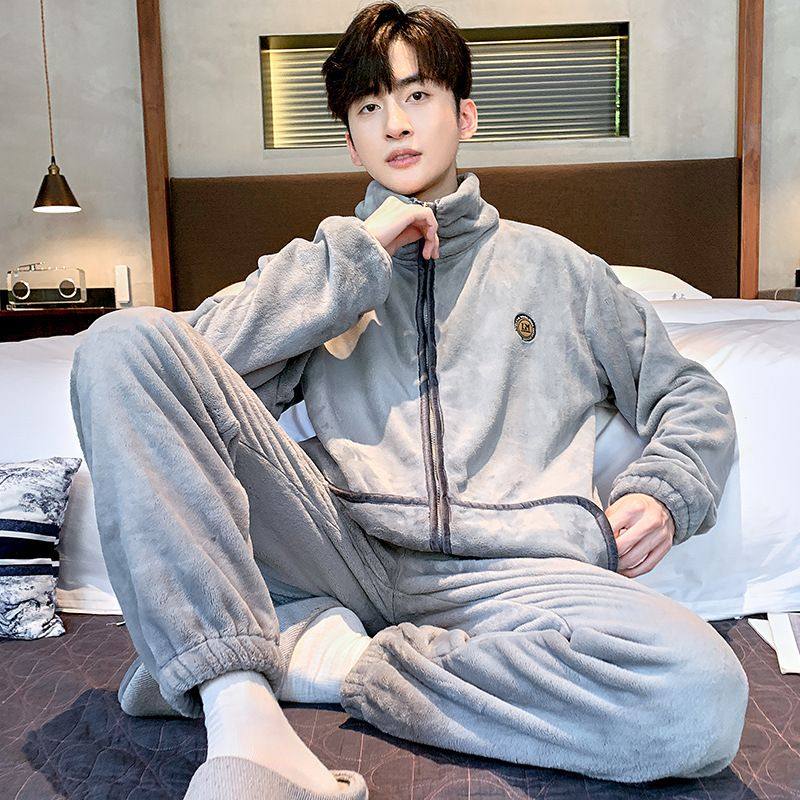 珊瑚绒睡衣男冬季加厚加绒男士秋冬法兰绒男款拉链冬款保暖家居服