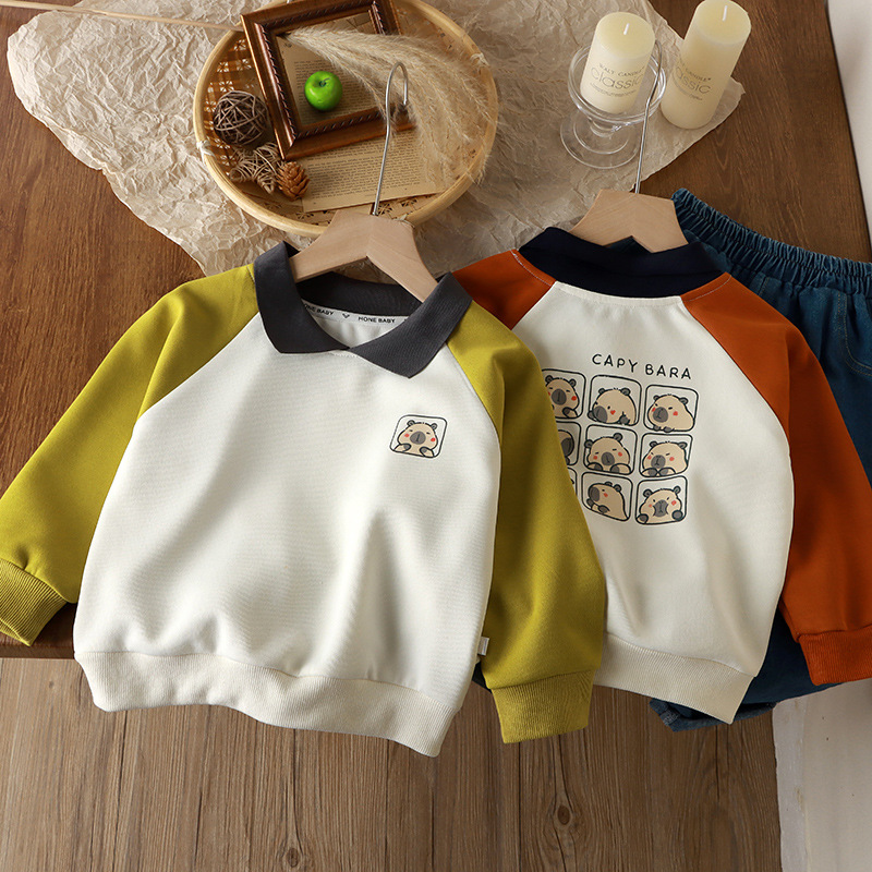 2025新款儿童卫衣男童翻领卫衣儿童洋气休闲撞色套头卫衣女童内搭