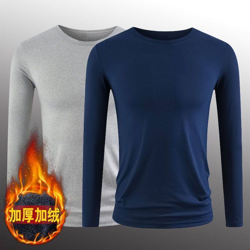加绒加厚男士不倒绒保暖秋冬季长袖t恤圆领打底衫保暖长袖男T