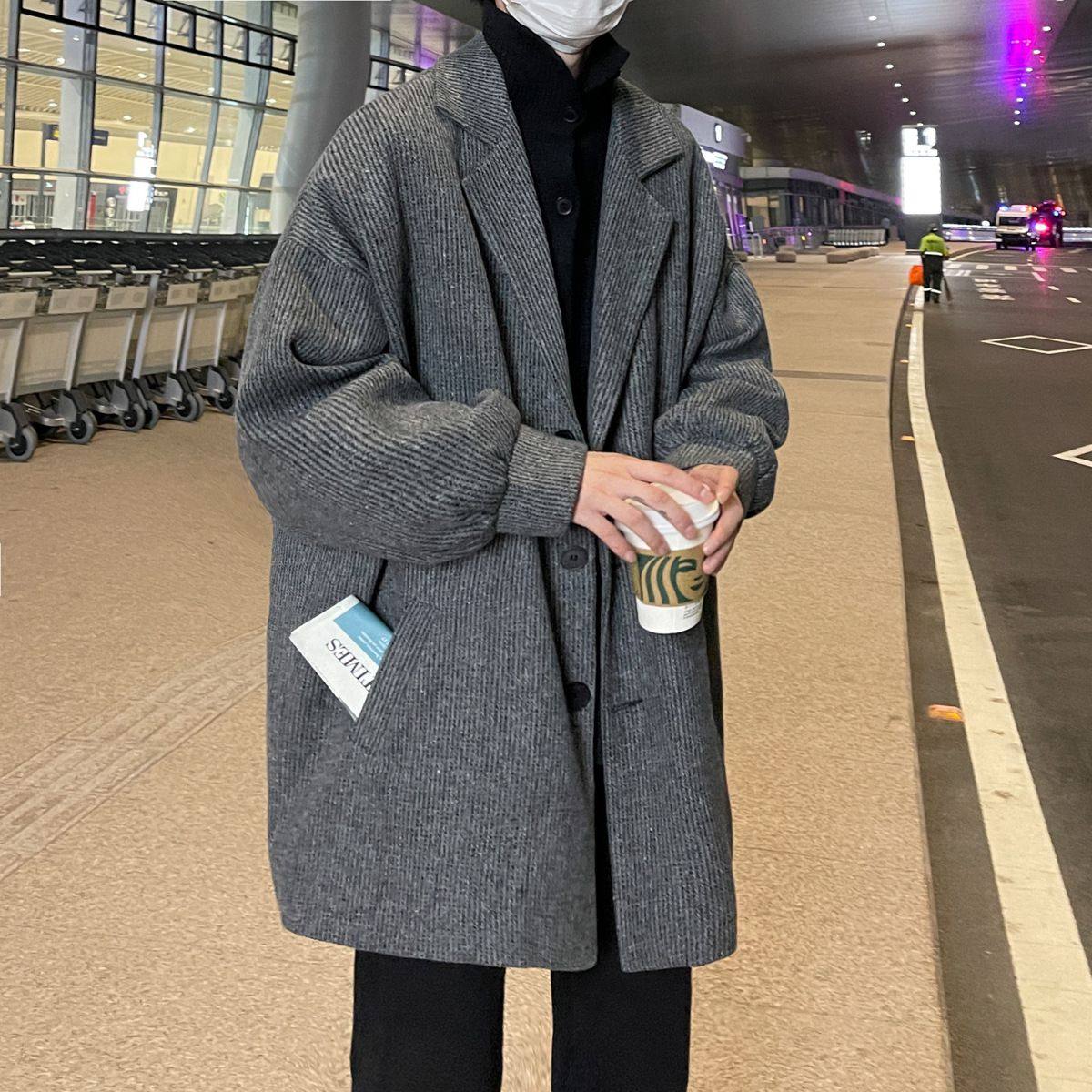 秋冬季毛呢外套潮流百搭男士高级感呢子大衣夹克男装痞帅气穿搭