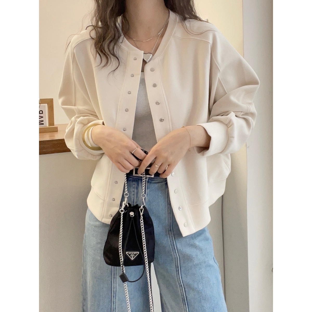 韩版时尚单排扣短外套女2025春季新款卫衣开衫小个子夹克上衣