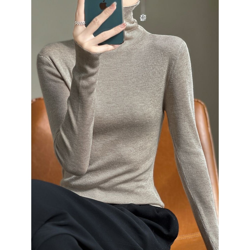 精纺羊毛堆堆领长袖修身打底衫女高领套头毛衣女内搭针织毛衫上衣,女装/女士精品,羊绒衫,淘宝优惠券,粉丝福利购,淘宝优惠卷