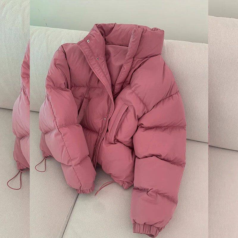 大码胖轻薄粉色短款棉服女新款设计感小众高级感时尚面包服外套