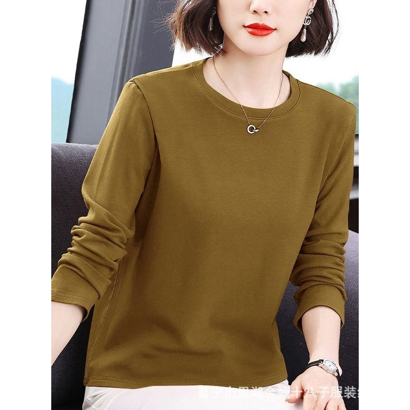 螺纹双面磨绒打底衫女秋冬新款大码长袖百搭春秋外穿圆领上衣T恤