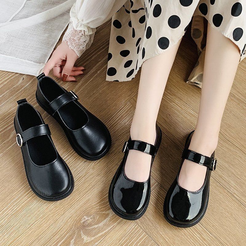 网红日系小皮鞋女特批年春季一字扣学院风休闲玛丽珍鞋女