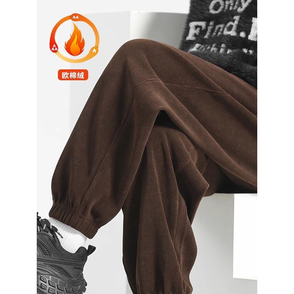 灯芯绒裤子男宽松束脚卫裤冬季运动裤男士休闲裤秋冬加绒新款长裤