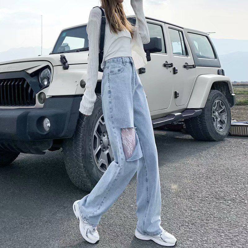 裤子女高腰宽松拖地风秋冬新款学生显瘦小众设计感百搭阔腿牛仔裤,女装/女士精品,大码裤装,淘宝优惠券,粉丝福利购,淘宝优惠卷