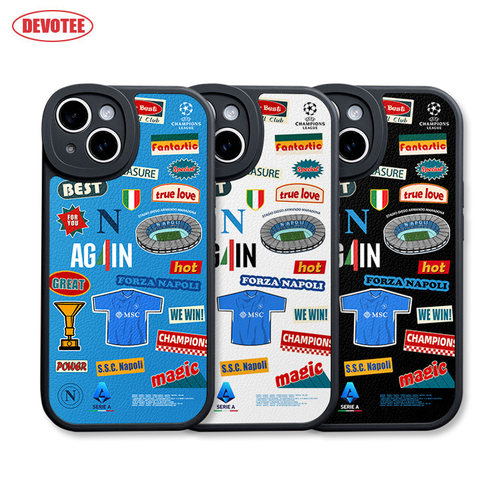 那不勒斯手机壳16Promax意甲夺冠15plus全包ip14/13mini皮纹软壳mate70欧冠p70足球K80米15荣耀200 iQOO13