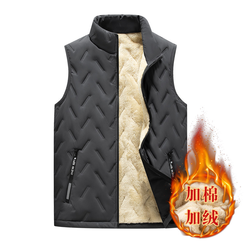 羊羔绒马甲男士秋冬新款羽绒棉背心大码休闲加绒加厚坎肩男装外套