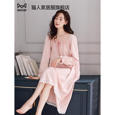 猫人睡裙女款秋季纯棉长袖女士冬季可外穿温婉睡衣秋女款2025新款