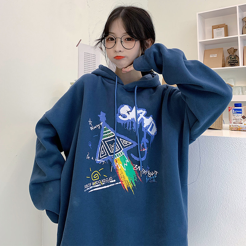 古着vintage卫衣女秋冬宽松韩版ins慵懒风bf加绒加厚小熊毛绒外套