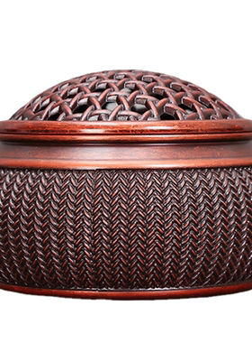 铜香炉家用室内铜檀香炉竹篓香炉黄铜藤编纹香炉香薰炉茶道摆件