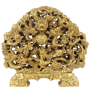 黄铜九龙壁摆件大号双面九龙戏珠家居客厅办公桌装饰工艺礼品摆设