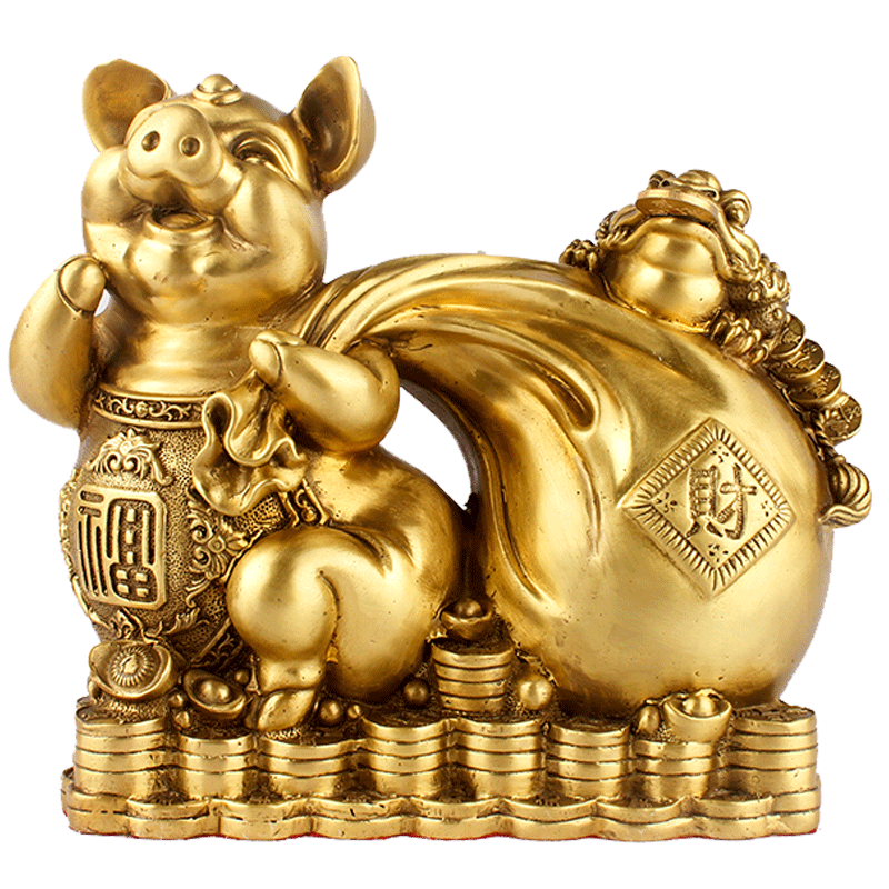 铜猪摆件黄铜金猪家居客厅办公桌装饰品工艺礼品摆件黄金袋福猪