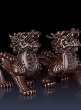 纯铜貔貅摆件一对中式客厅玄关
