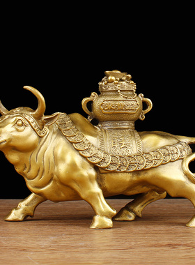 铜牛摆件黄铜聚宝盆牛十二生肖牛牛年吉祥物家居办公桌工艺品摆设