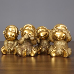 黄铜四不猴摆件铜猴子工艺品客厅办公室桌面家居装饰品生日礼品