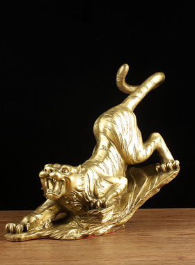 纯铜老虎摆件客厅办公桌装饰品