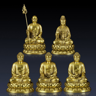黄铜五佛铜释迦牟摩尼佛祖像药师佛阿弥陀佛观音菩萨客厅装饰摆件
