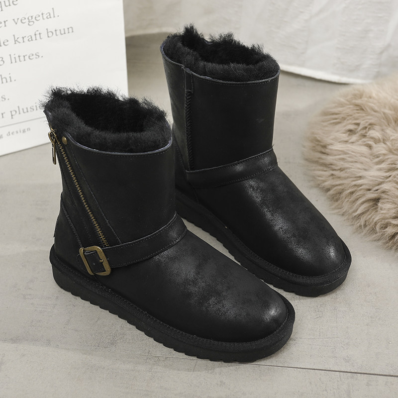 雪地靴女2023新款机车款斜拉链