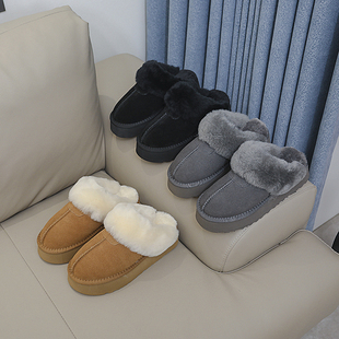 aUGGh羊毛半包头半星拖2024年新款毛毛拖鞋女外穿厚底鞋АUGGН