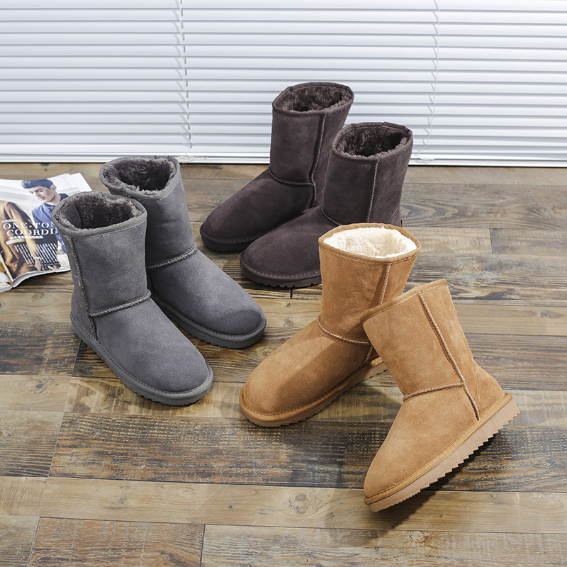 真皮雪地靴男冬季短筒大码