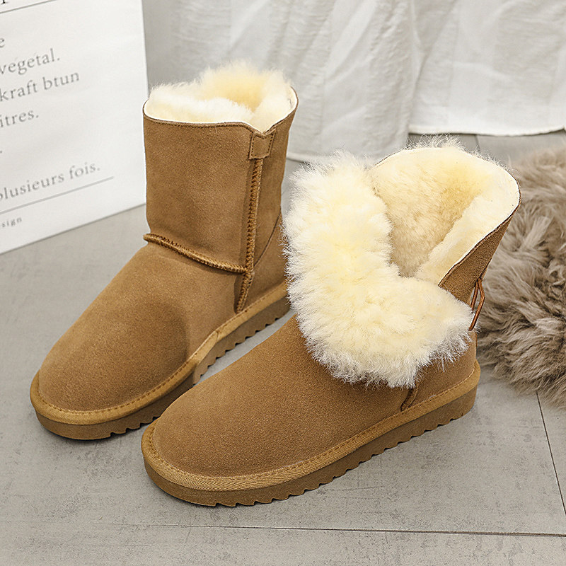 雪地靴女皮毛一体中筒靴加厚棉鞋