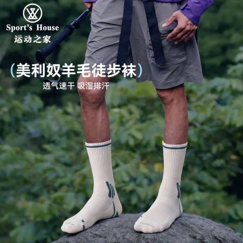 运动之家男美利奴羊毛登山徒步袜