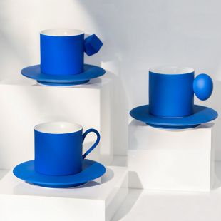 HE 景德镇克莱因蓝马克杯咖啡杯单杯对杯碟套装送礼乔迁陶瓷高档
