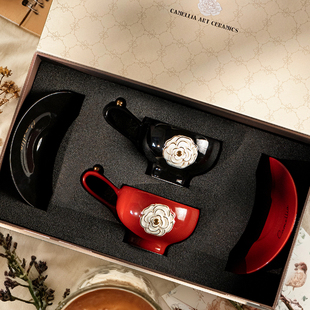 HE 咖啡杯马克杯家用对杯陶瓷伯爵山茶杯碟套装闺蜜乔迁结婚送礼