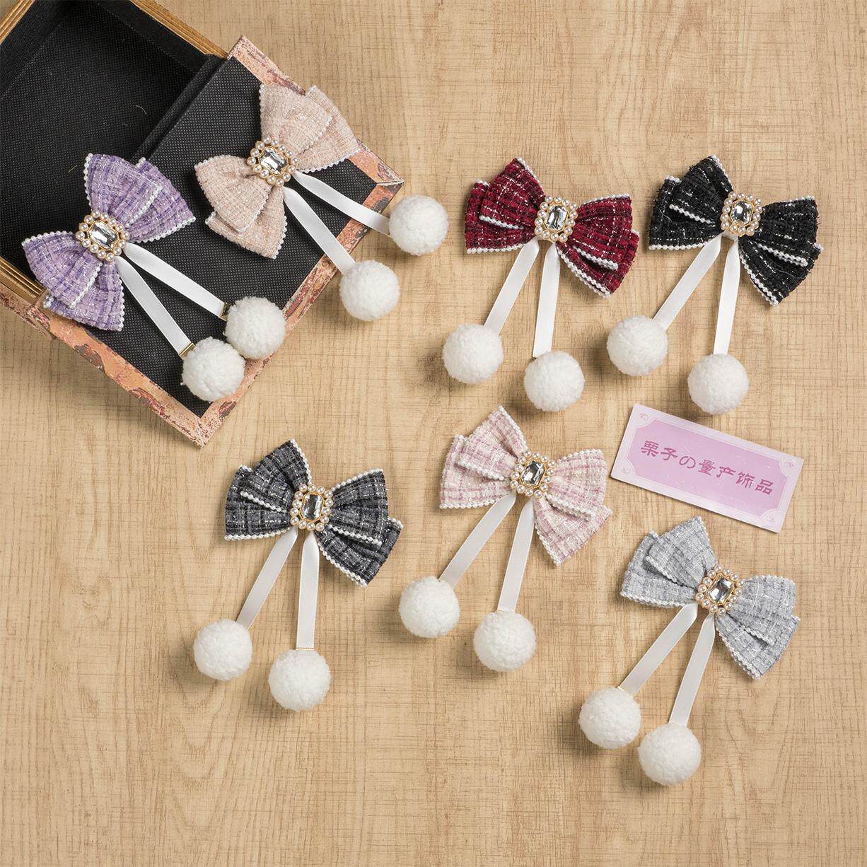 小香风毛球蝴蝶结毛球发夹