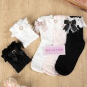 原创手作棉质花边蝴蝶结爱心暗纹短袜子天蕾系量产型lolita中筒袜