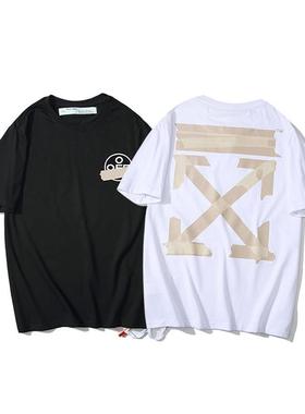 OFF OW WHITE黄色胶带箭头警戒线短袖T恤欧美潮牌男女情侣打底衫