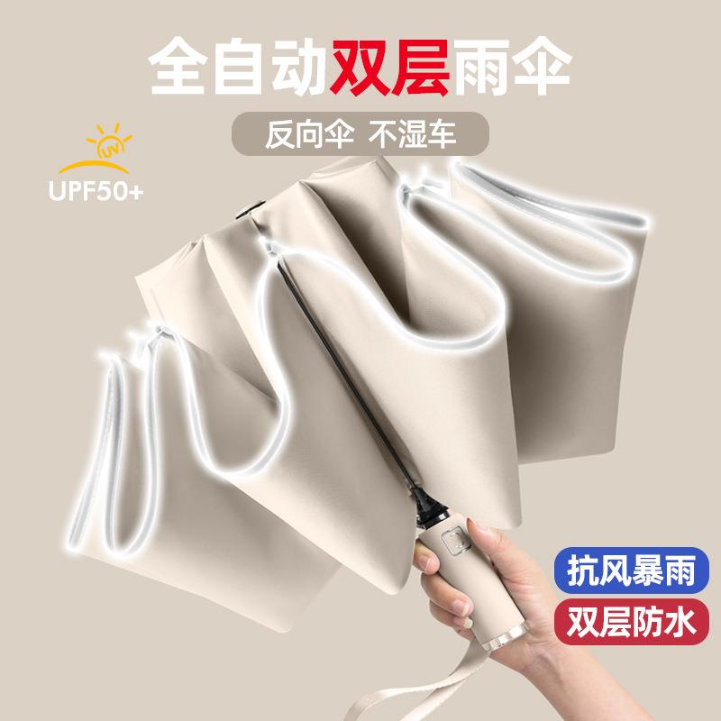 双层全自动反向车载雨伞广告伞男晴雨两用折叠加固加厚结实太阳伞