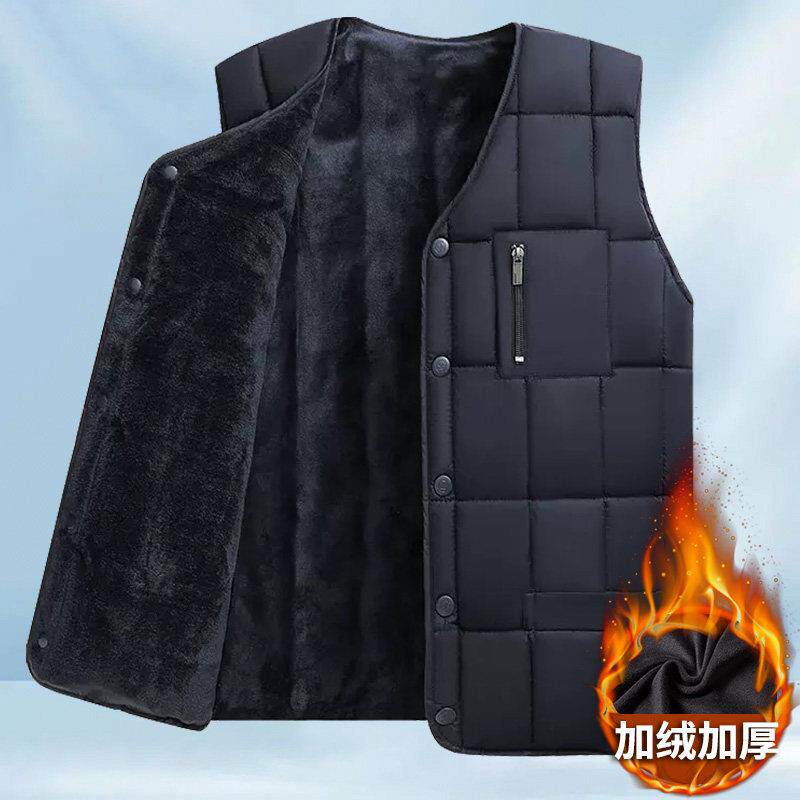 爸爸冬季加绒加厚马甲中年男士羽绒棉坎肩中老年人保暖马夹上衣服