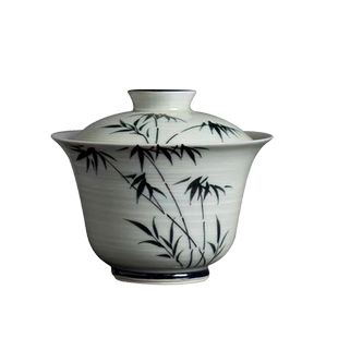 手绘墨竹盖碗茶杯陶瓷单个小号泡茶器茶碗简约复古中国风功夫茶具