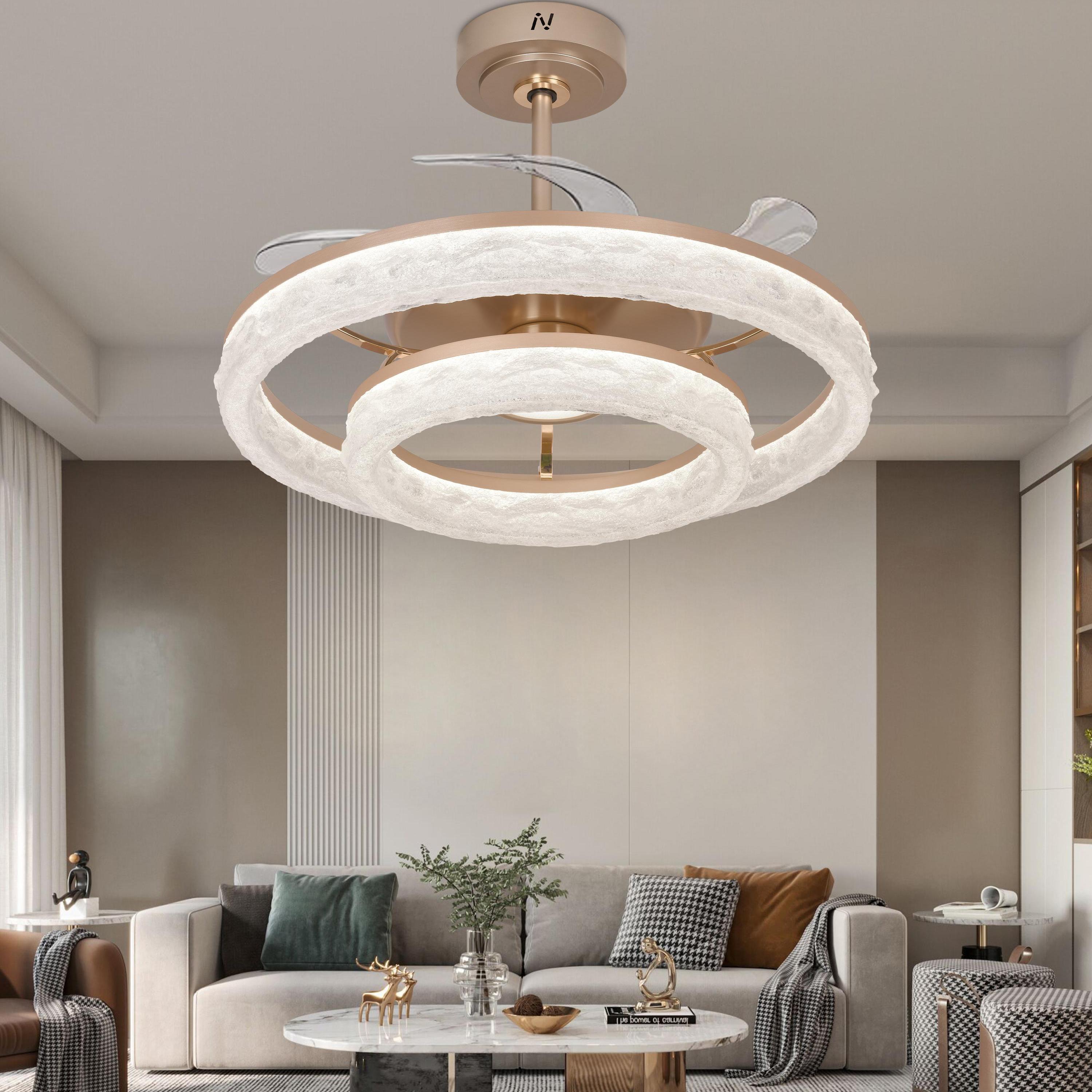 风扇灯客厅餐厅圆形吊扇灯金色