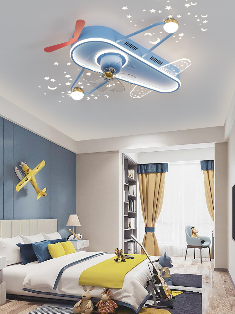 飞机灯全光谱护眼儿童房灯卧室灯智能带风扇吸顶灯2025新款风扇灯
