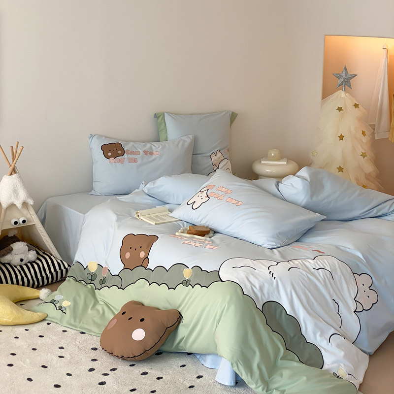 全棉卡通刺绣四件套纯棉床单被套四季儿童宿舍床上用品,床上用品,床品套件/四件套/多件套,淘宝优惠券,粉丝福利购,淘宝优惠卷