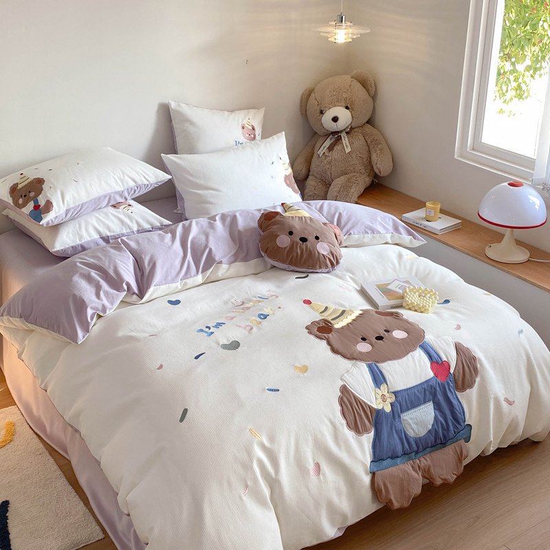 60S全棉华夫格卡通儿童四件套床单被套学生宿舍床上用品,床上用品,床品套件/四件套/多件套,淘宝优惠券,粉丝福利购,淘宝优惠卷