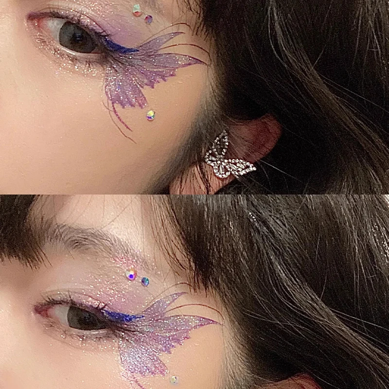 闪粉蝴蝶脸贴眼角纹身贴安全环保儿童表演拍照翅膀妆容眼妆饰贴纸