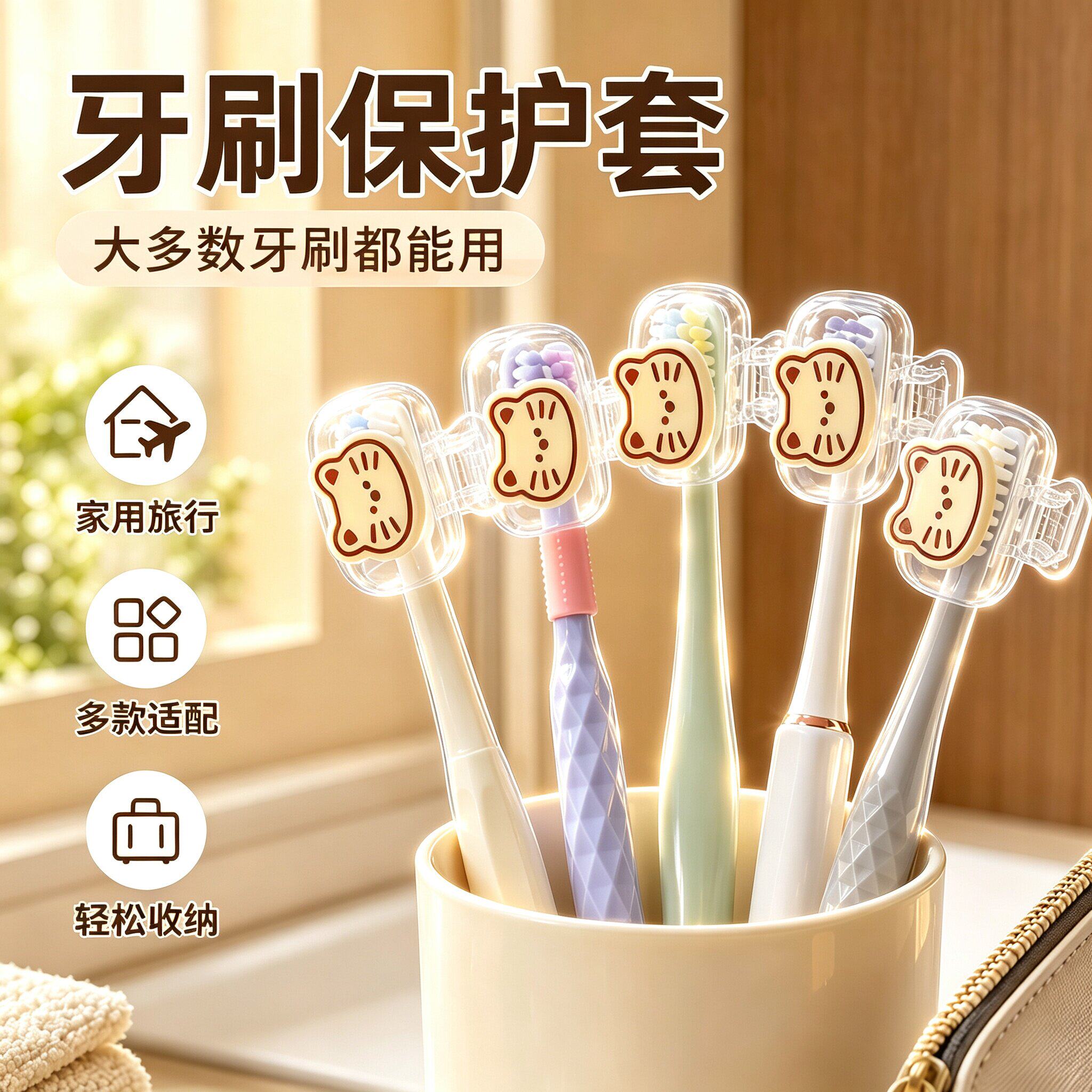 可爱小猫牙刷头保护套旅行出差便携式儿童电动牙刷防尘收纳盒通用