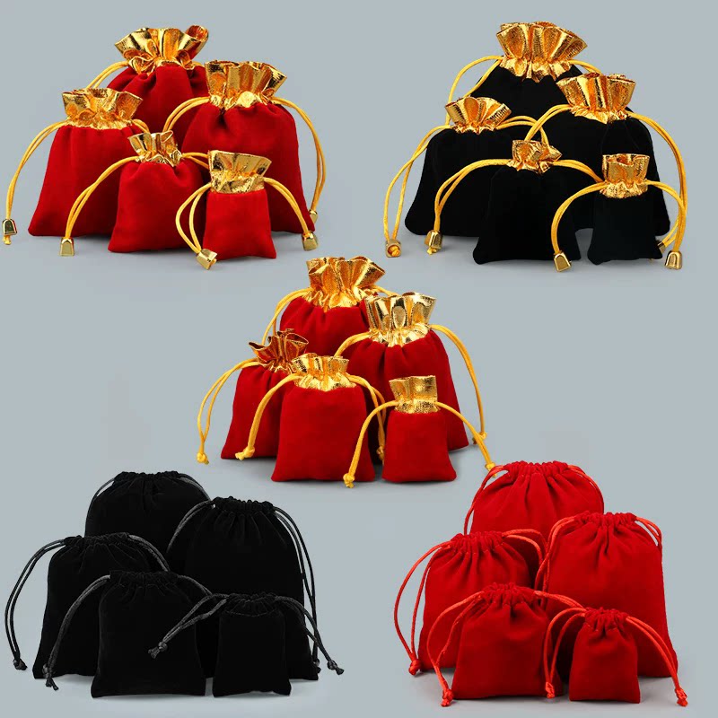 红色新年福袋绒布首饰饰品珠宝玉器包装袋文玩喜糖平安抽绳收纳袋